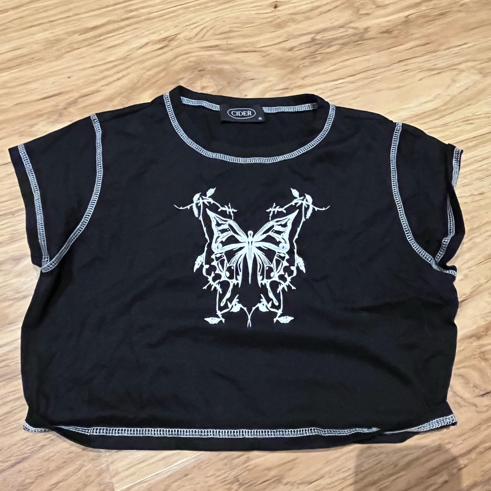 Cider Black and White Butterfly Graphic Tee